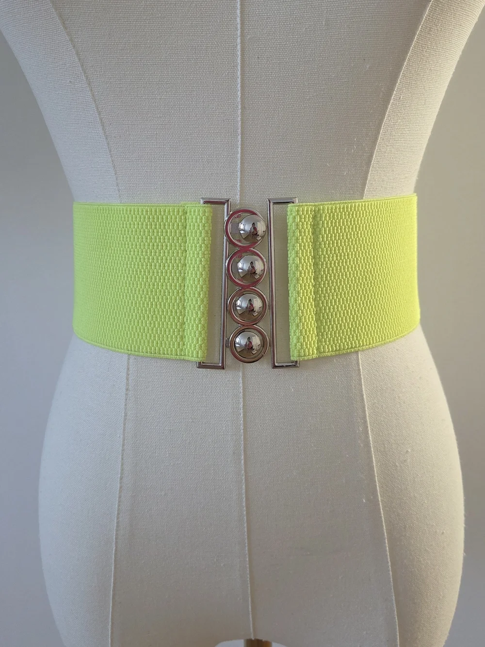 Elastic Neon Green Belt With Silver Buckle